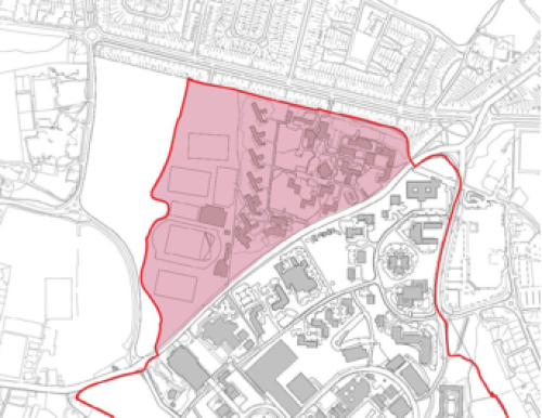 Zoomed in image of the Westwood Character area boundary