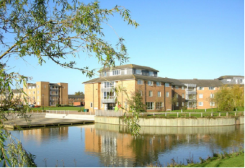 Photograph of the view of the Lakeside 2 student accommodation building from Heronbank