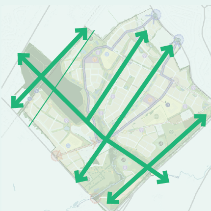 Map highlighting ecologically important areas in green that influence the masterplan’s structure.