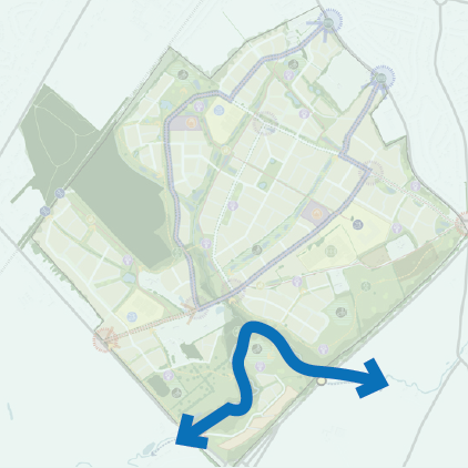 Map showing Finham Brook highlighted in blue in the south.