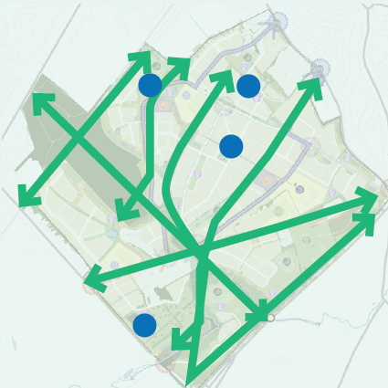 Map highlighting ponds and hedgerows.