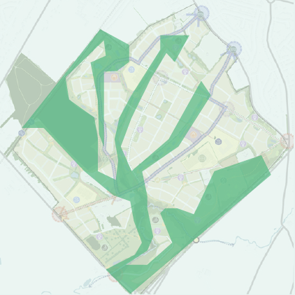 Map showing open spaces marked in green.