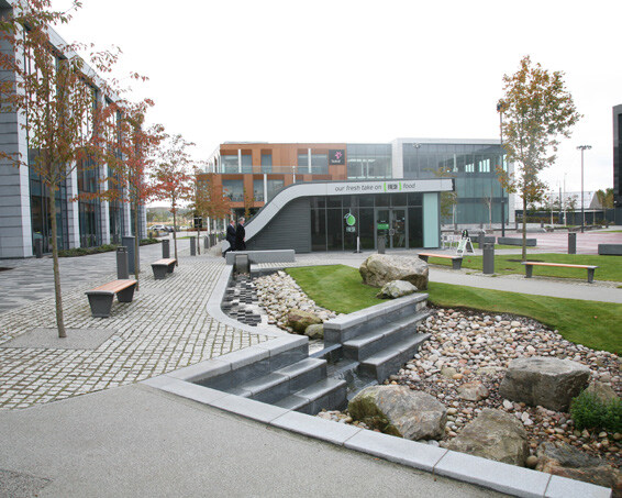 Precedent image showing a mix of uses (retail, community, cafés etc framing public spaces