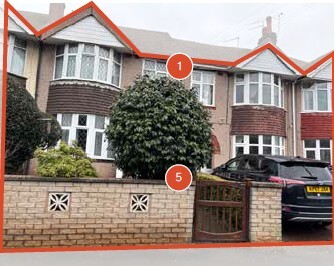 Terraced houses with low brick walls and a consistent design.