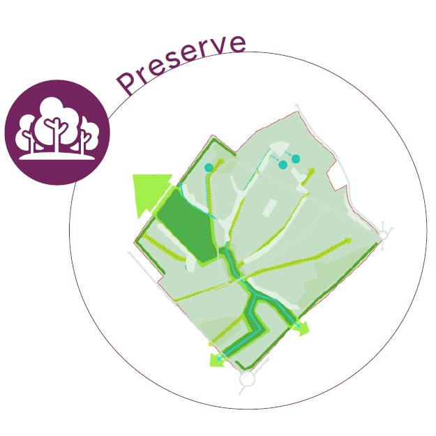 A map highlighting preservation areas in green