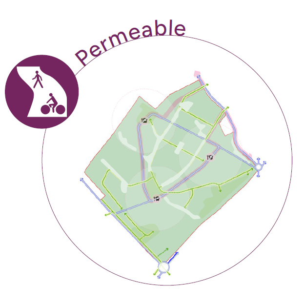 A map of the pathways highlighted in purple that will help connect the area.