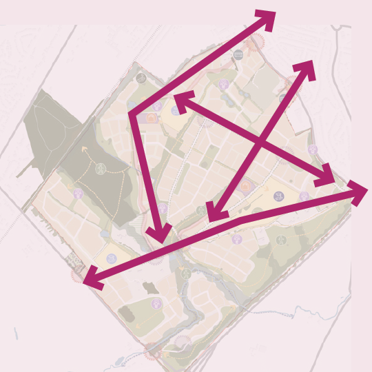 Map highlighting connection and travel pathways