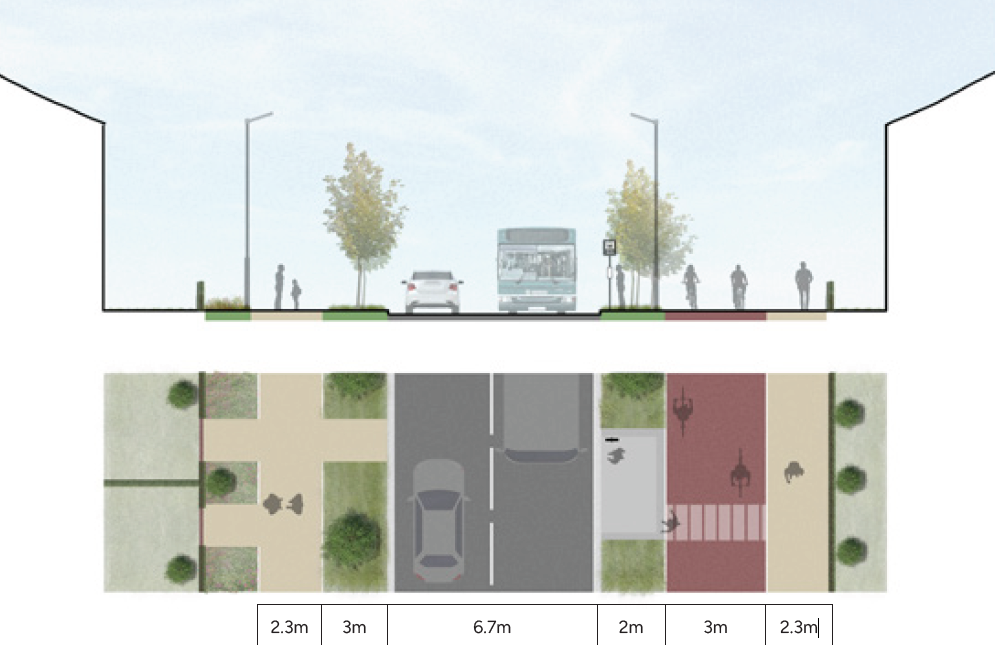 A typical secondary 1 street cross-section