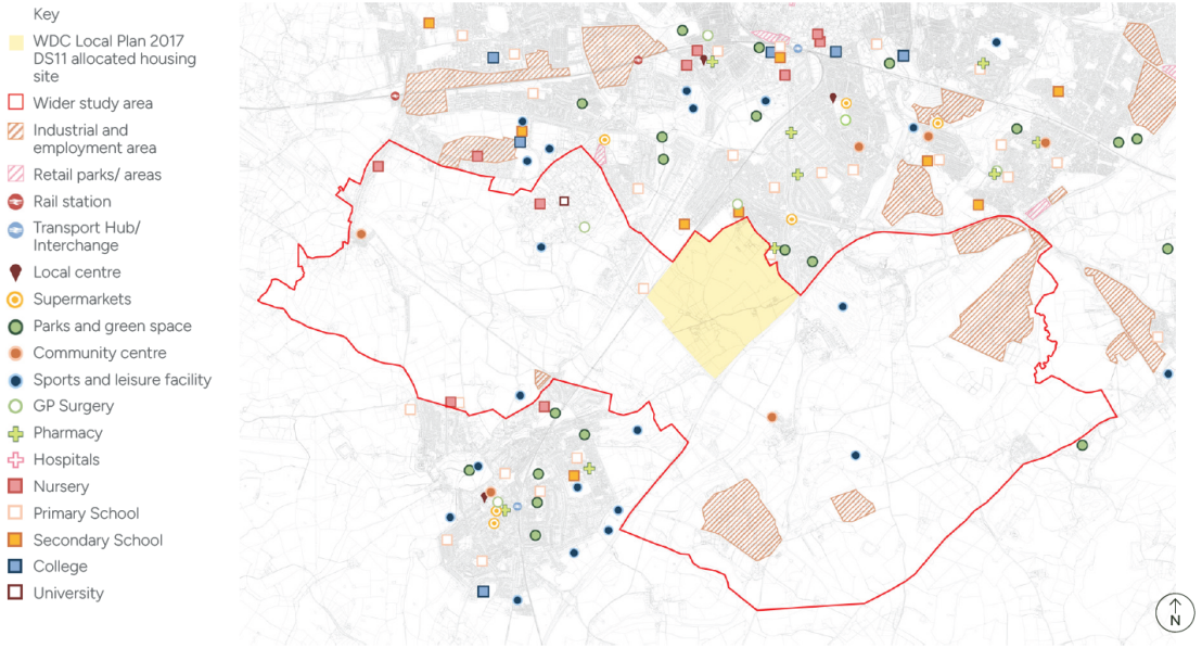 A plan showing existing facilities and amenities within the wider area
